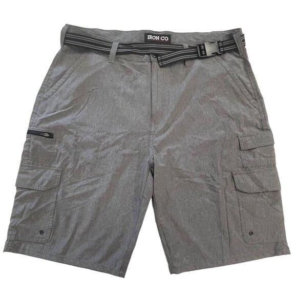 Iron Co Mens 38 Gray Cargo Shorts Zip Pockets Utility Belt Outdoor Summer Wear - Picture 15 of 15